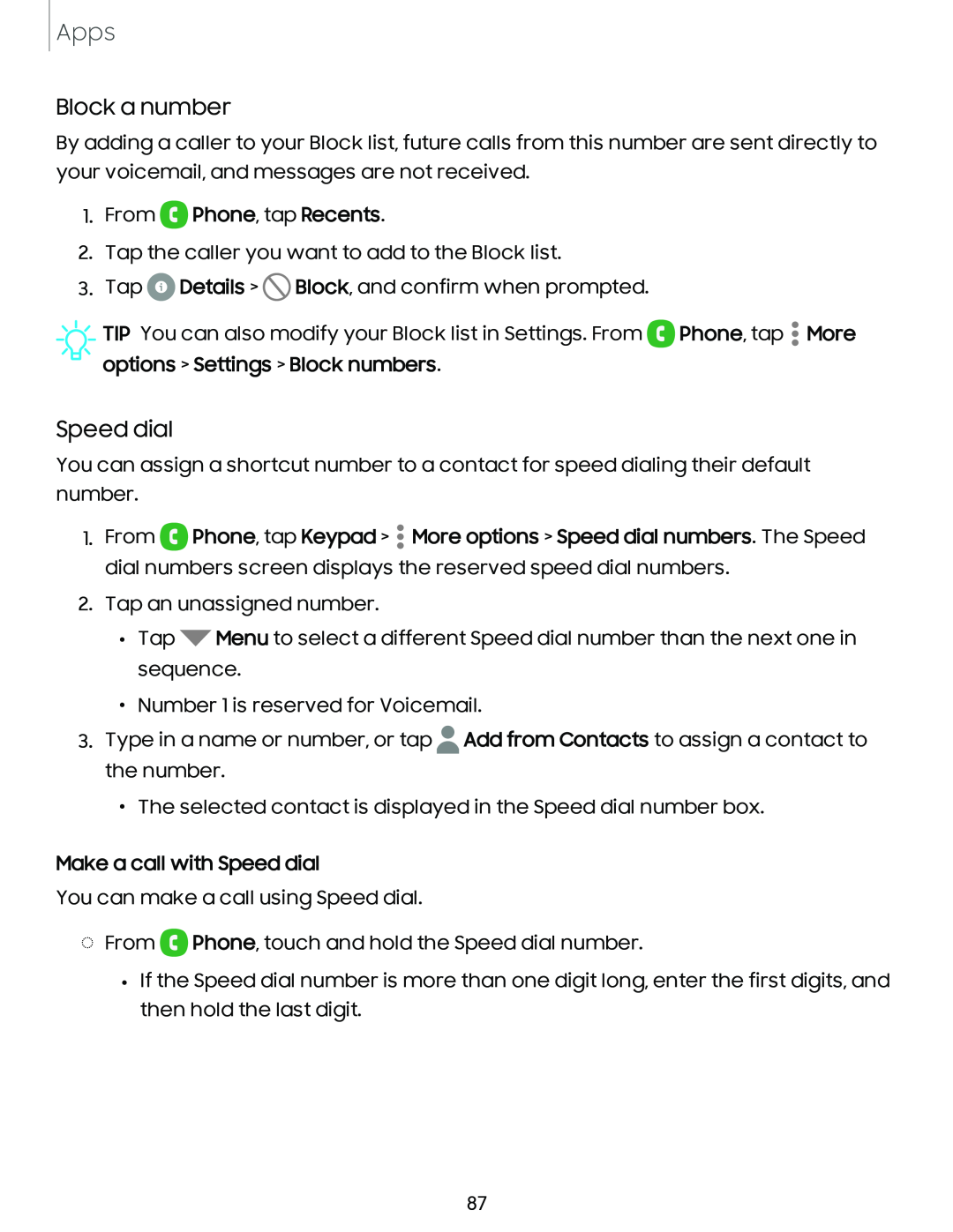 Speed dial Galaxy A20 Sprint