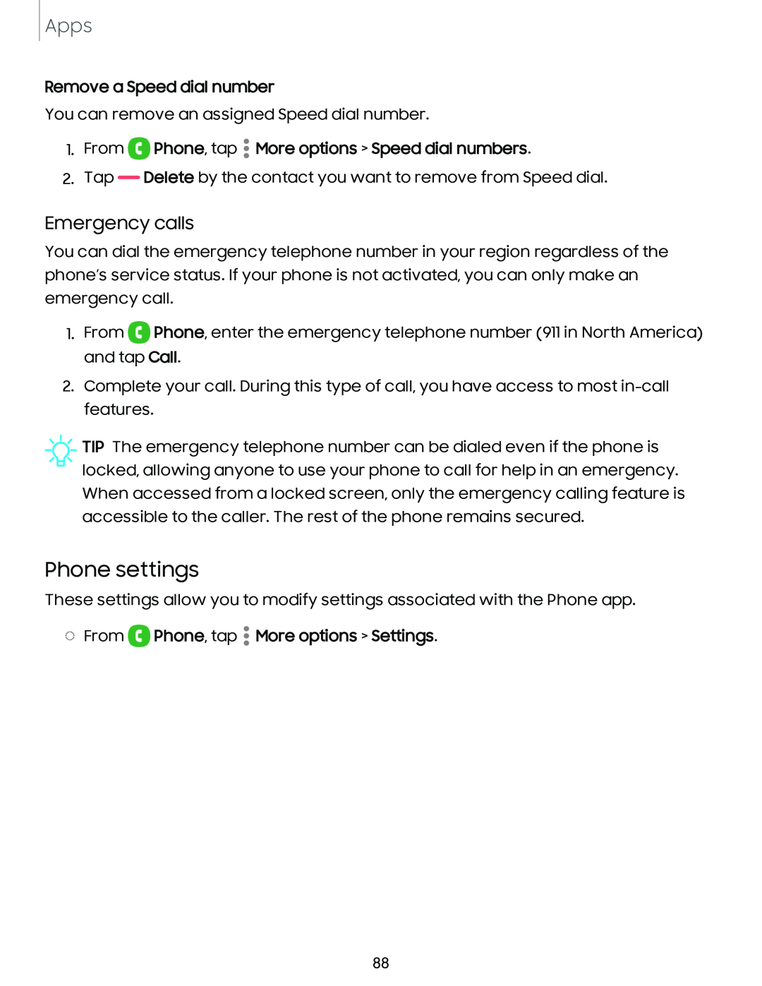 Emergency calls Phone settings