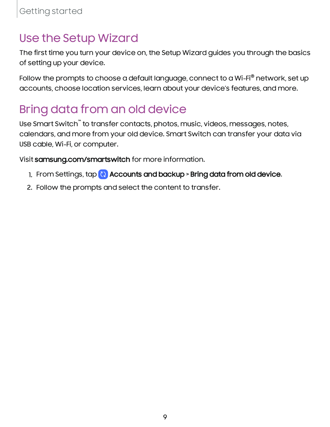 Bring data from an old device Galaxy A20 Sprint