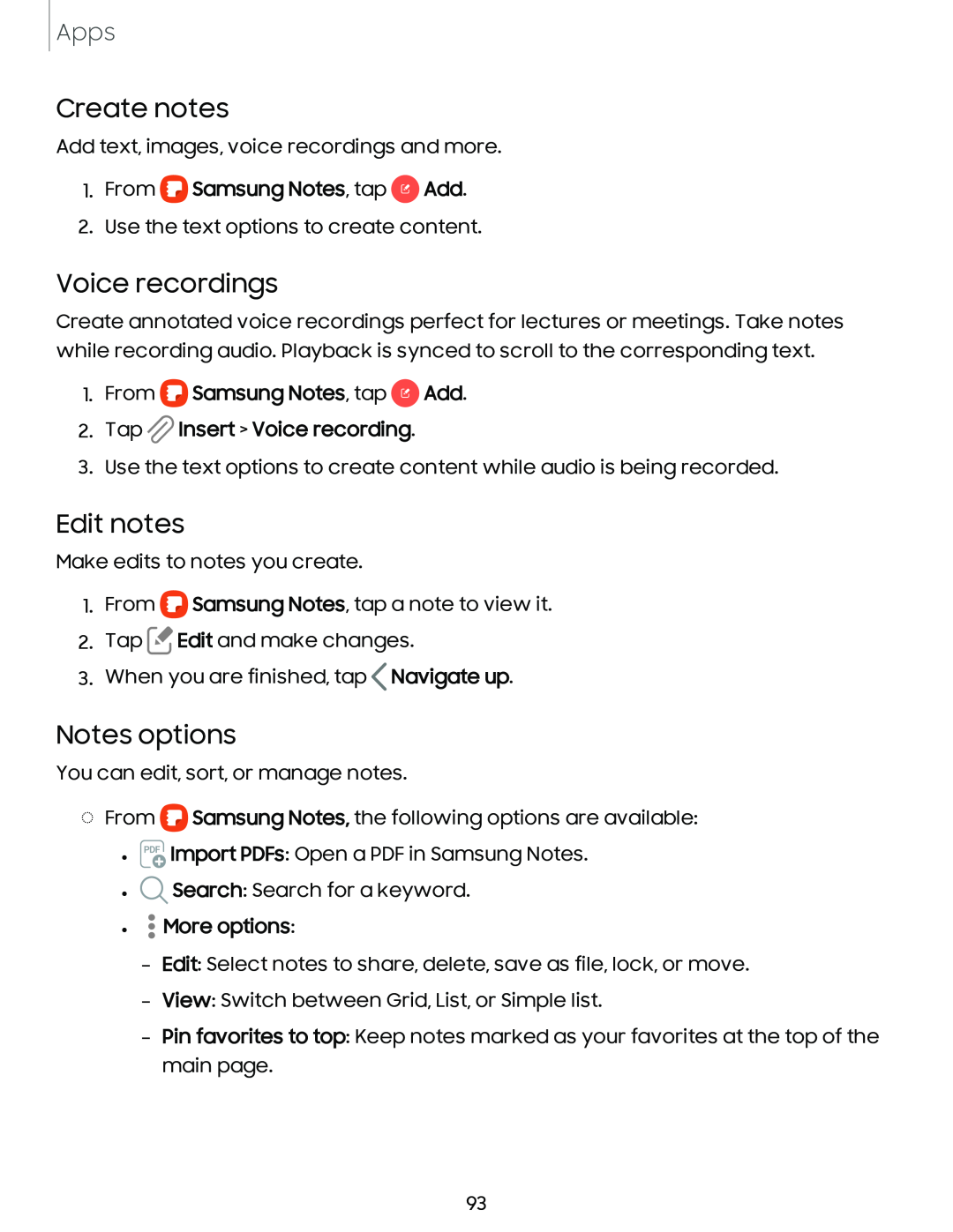 Notes options Galaxy A20 Sprint