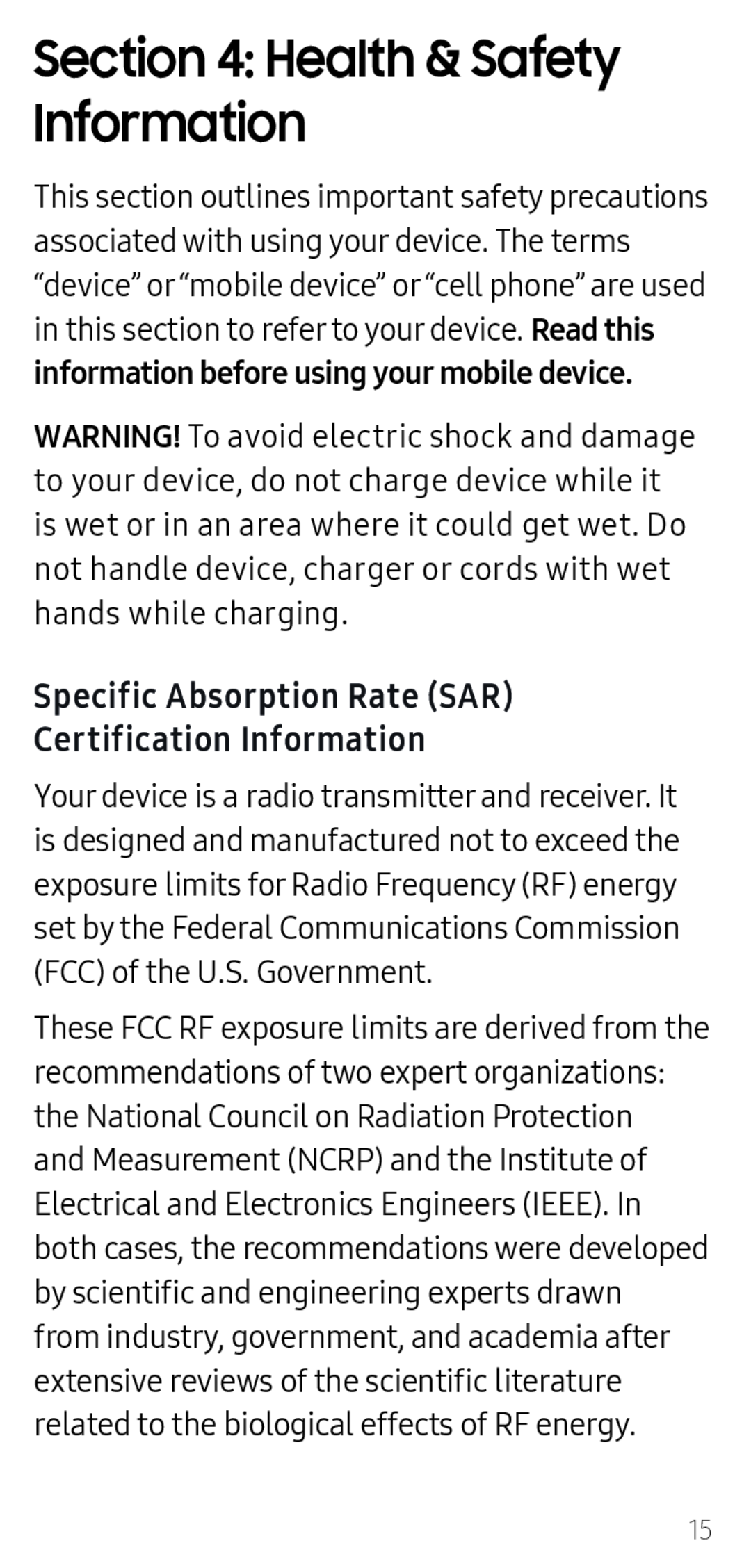 Specific Absorption Rate (SAR) Galaxy A20 T-Mobile