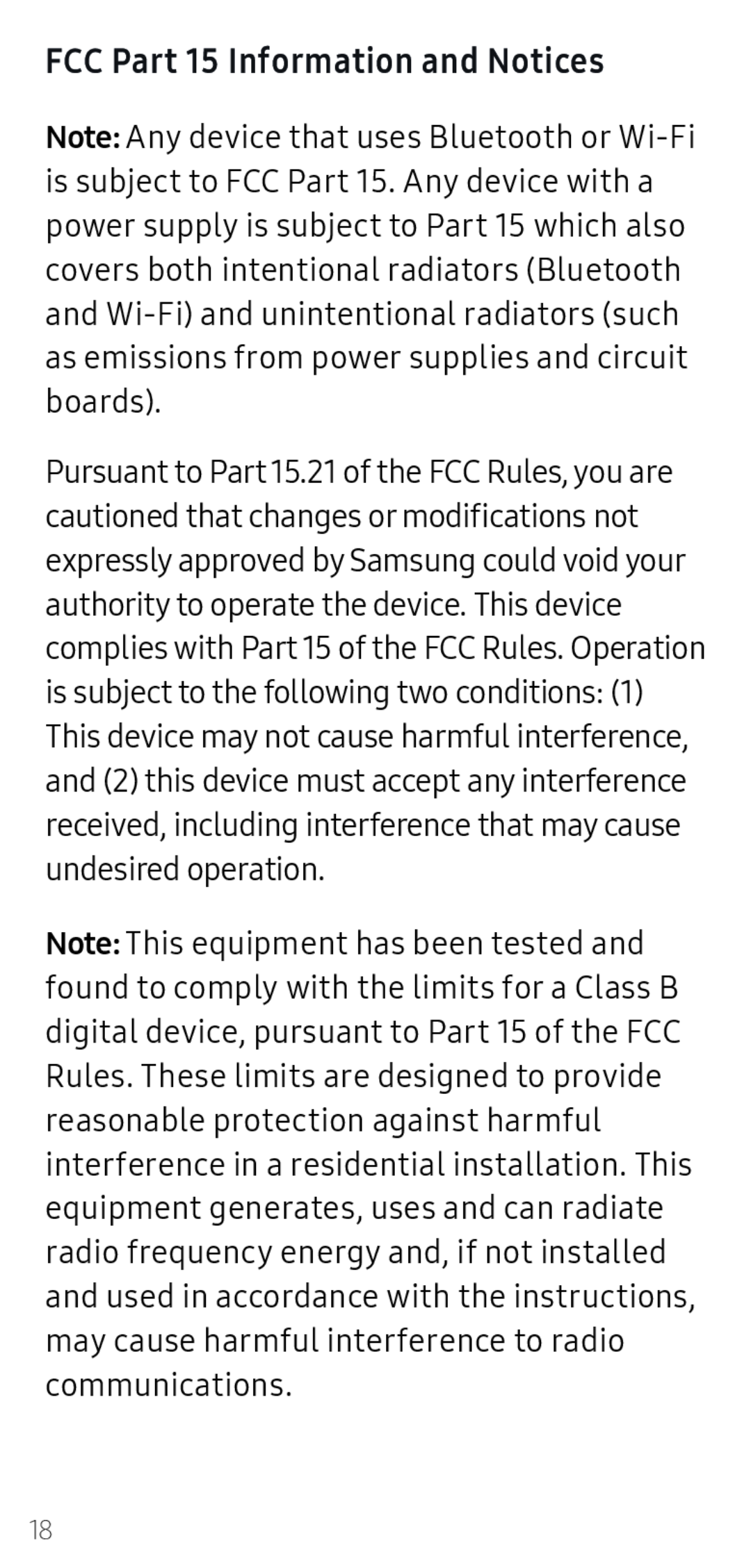 FCC Part 15 Information and Notices Galaxy A20 T-Mobile