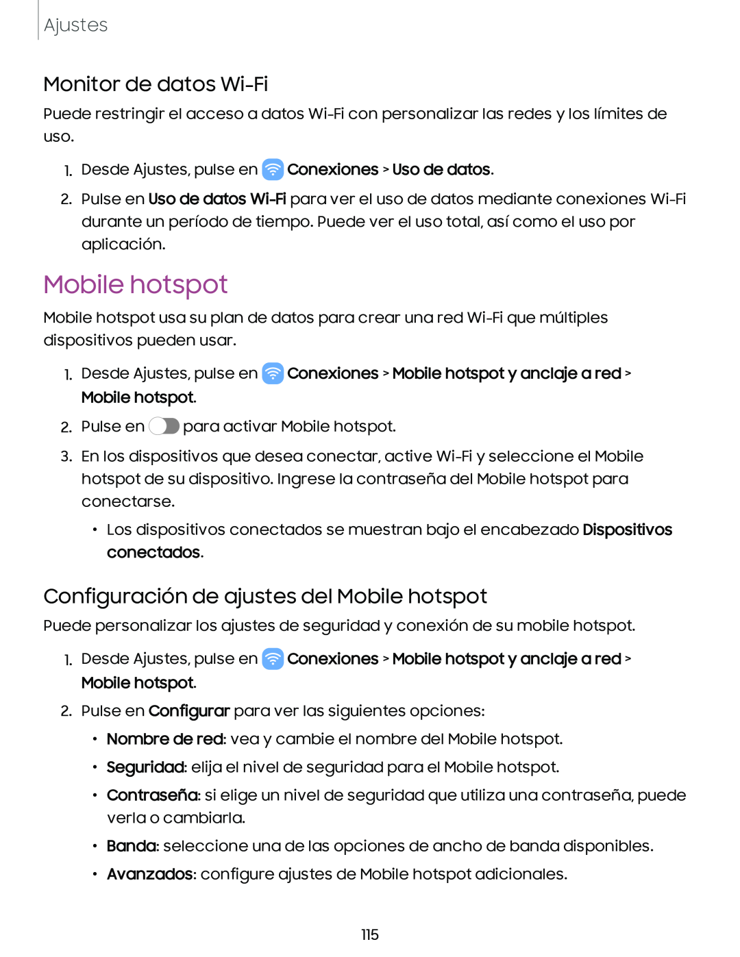 Configuración de ajustes del Mobile hotspot Galaxy A10e TracFone