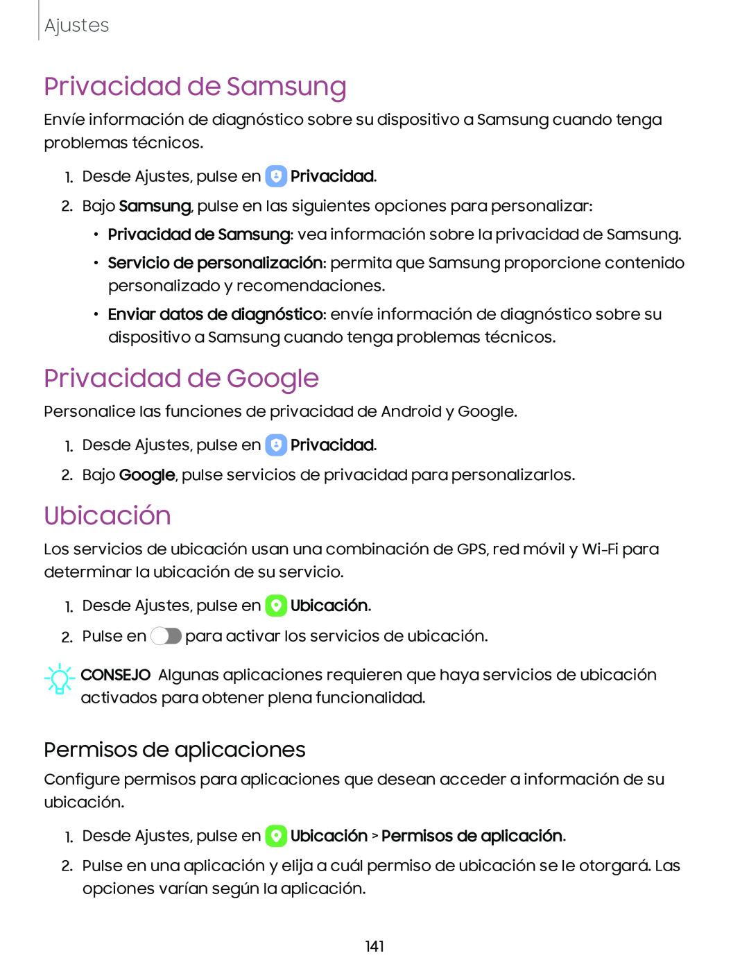 Privacidad de Samsung Galaxy A10e TracFone