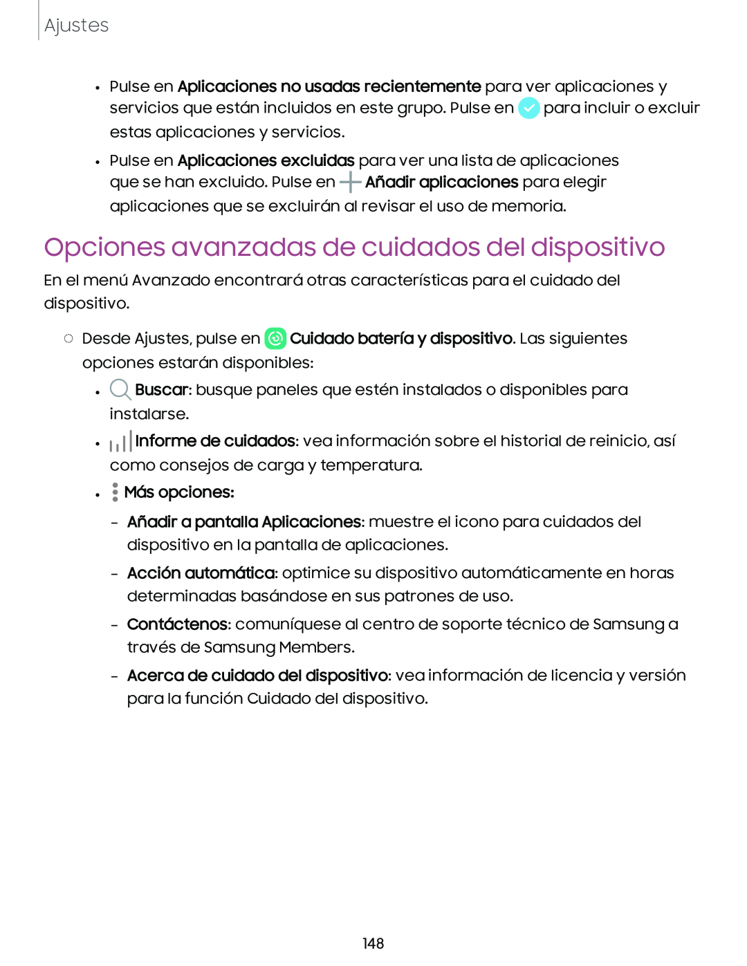 Opciones avanzadas de cuidados del dispositivo Galaxy A10e TracFone