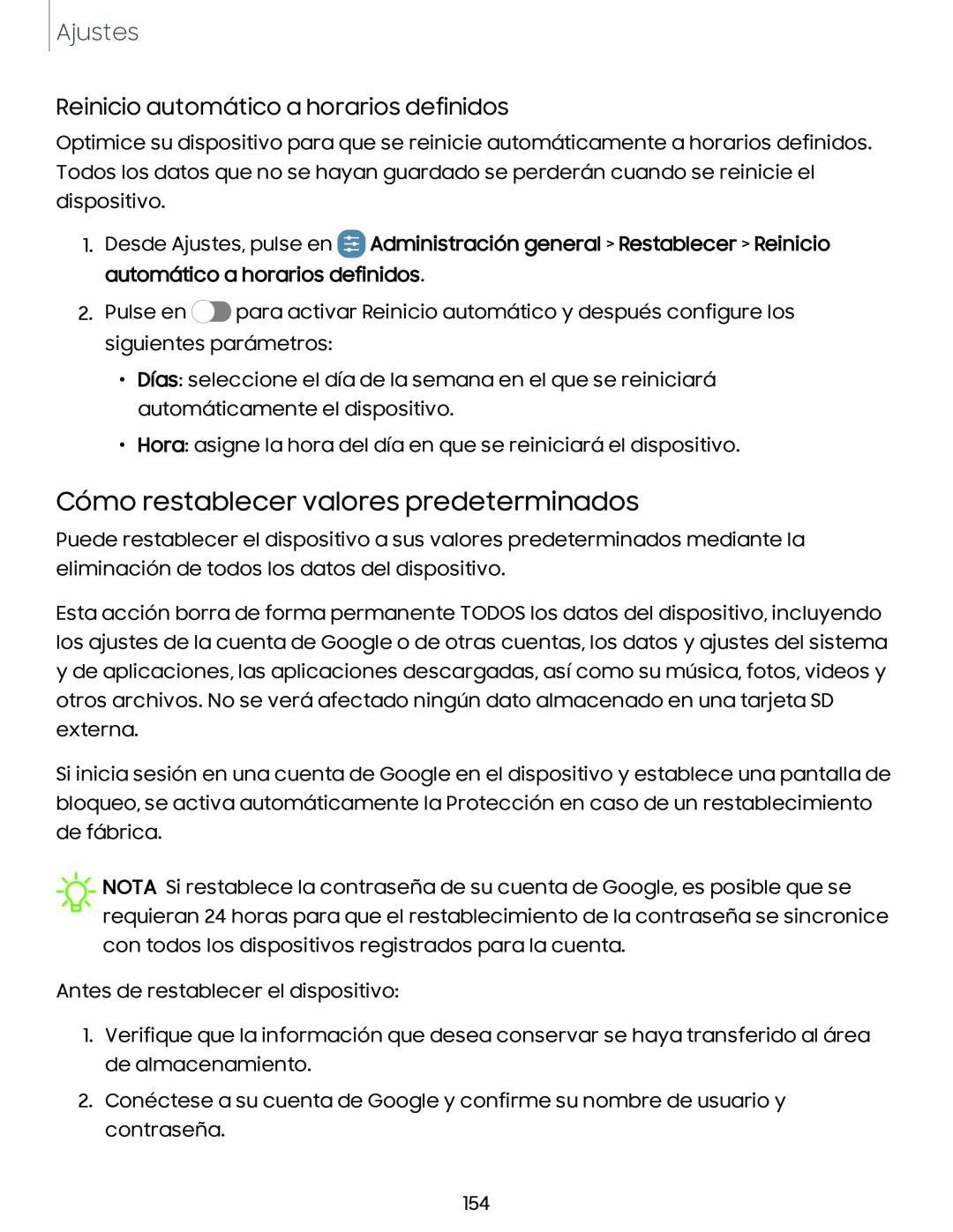 Reinicio automático a horarios definidos Galaxy A10e TracFone