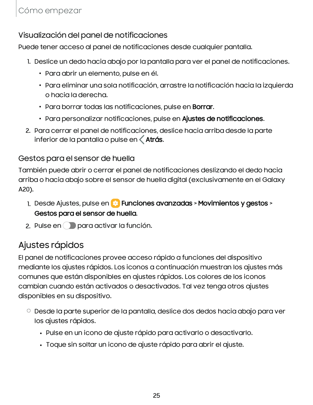 Visualización del panel de notificaciones Galaxy A10e TracFone