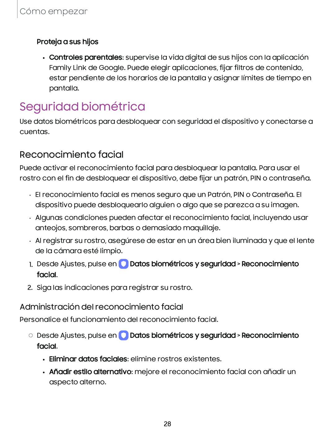 Administración del reconocimiento facial Galaxy A10e TracFone