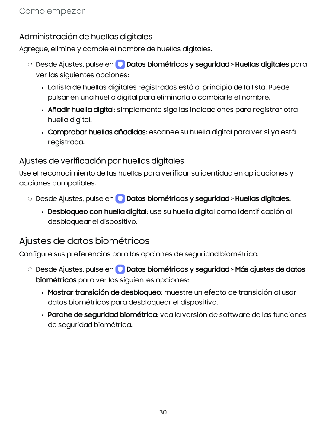 Ajustes de verificación por huellas digitales Galaxy A10e TracFone