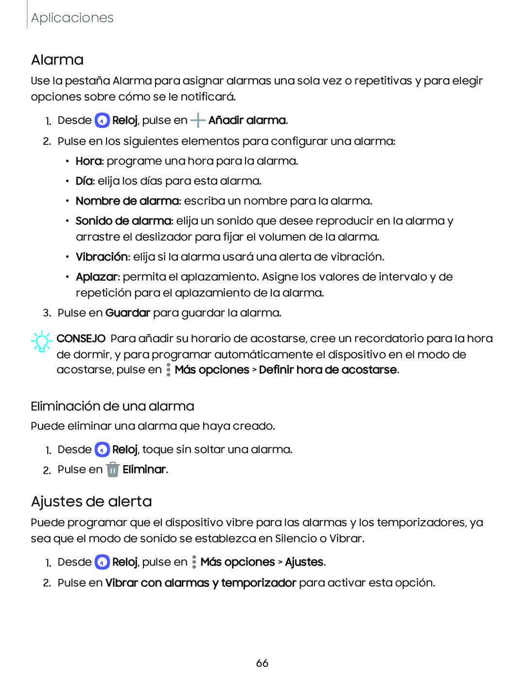 Eliminación de una alarma Galaxy A10e TracFone