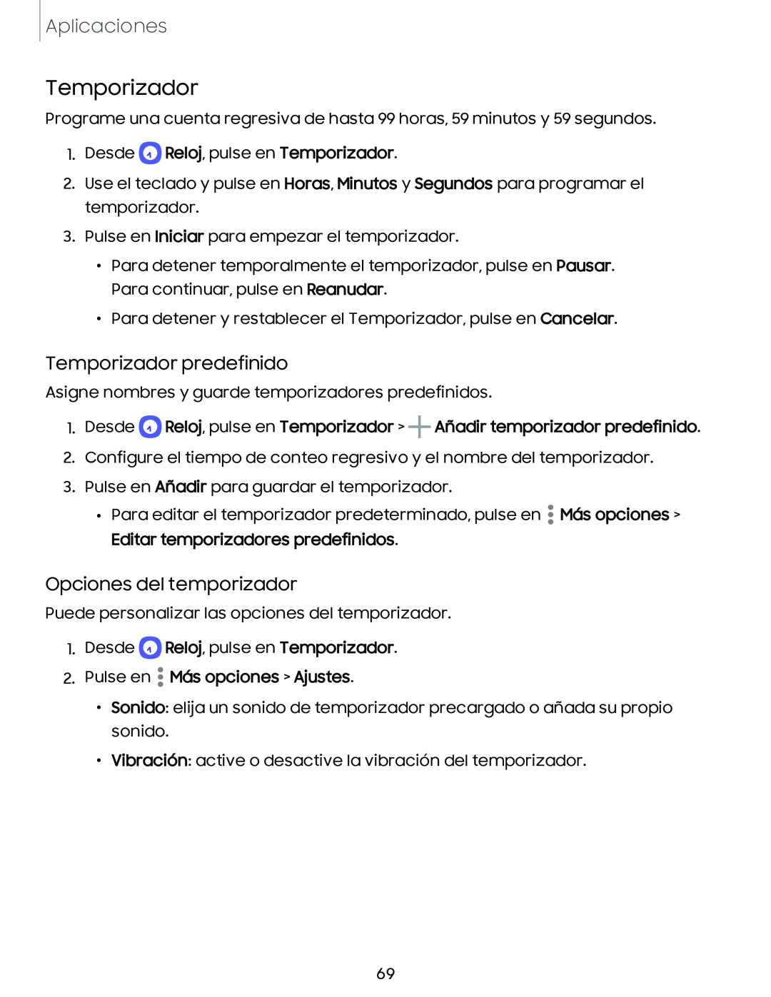 Temporizador predefinido Galaxy A10e TracFone