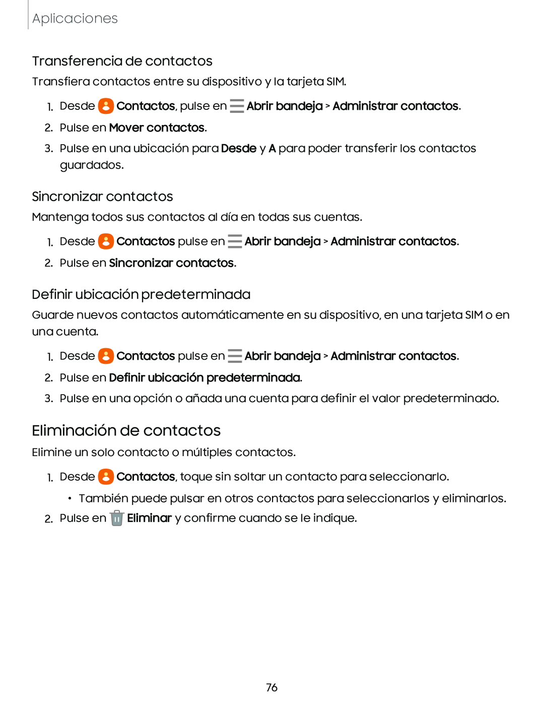 Eliminación de contactos Galaxy A10e TracFone