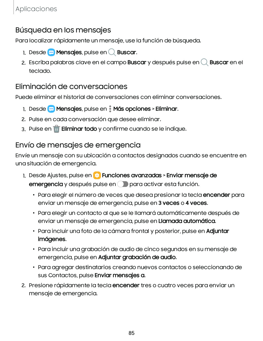 Eliminación de conversaciones Galaxy A10e TracFone