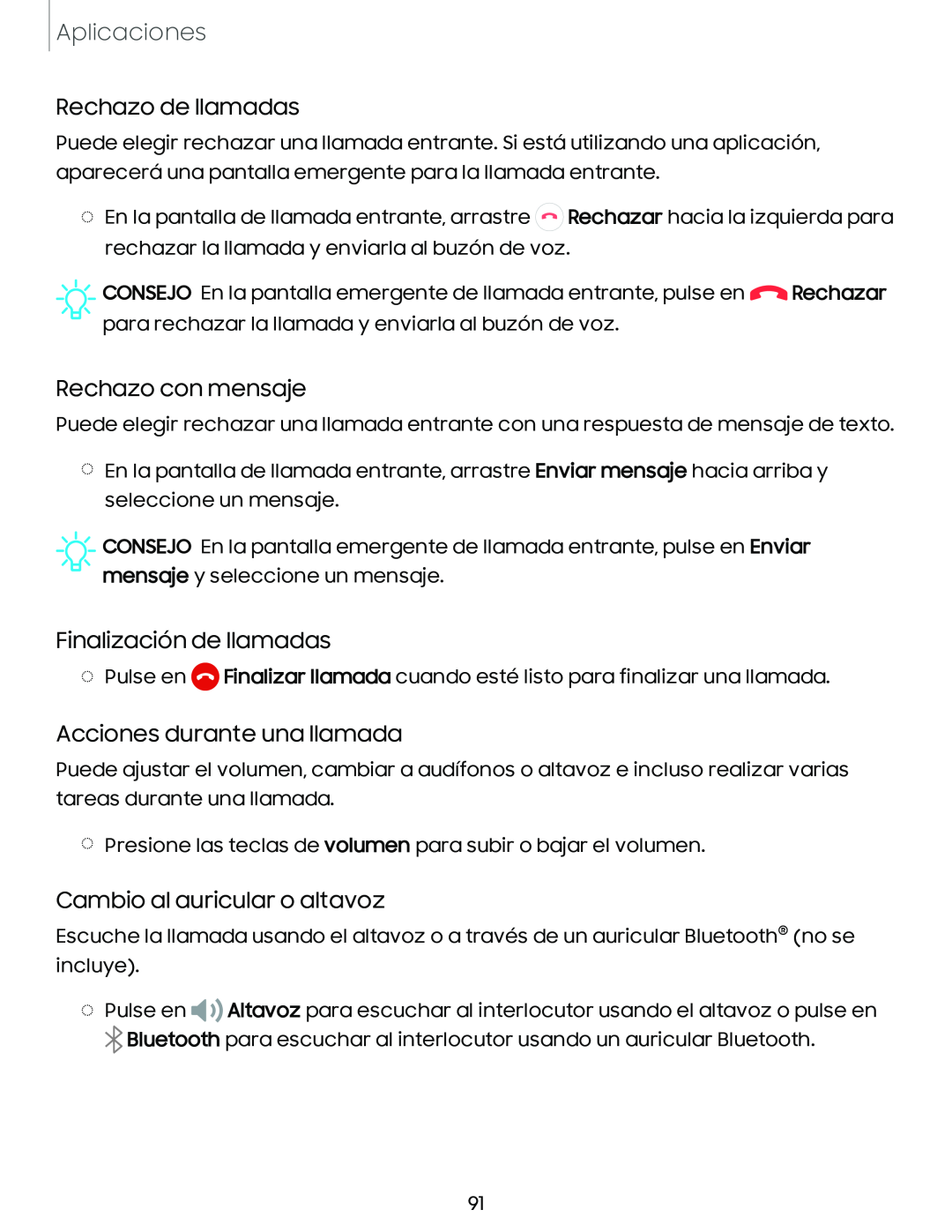 Acciones durante una llamada Galaxy A10e TracFone