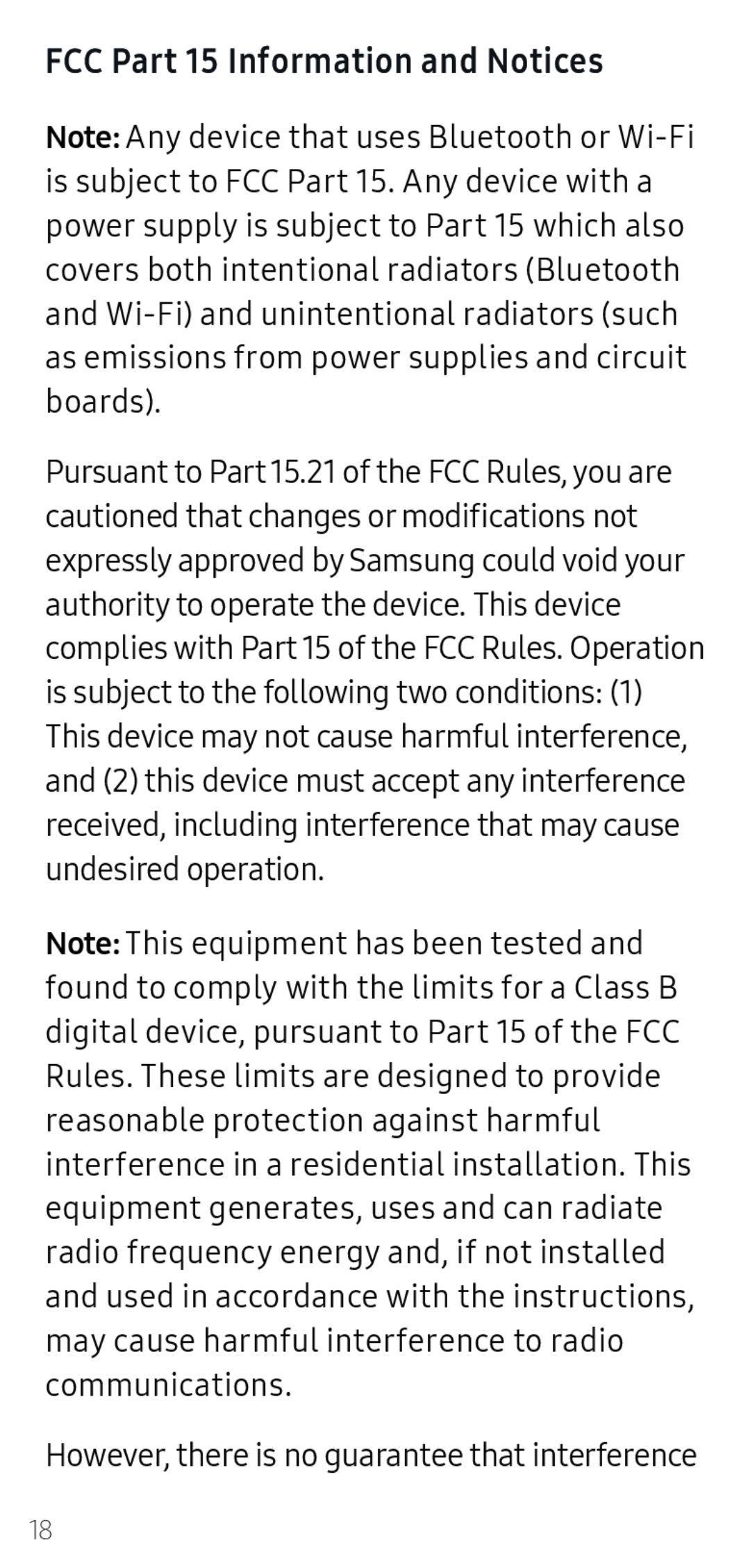 FCC Part 15 Information and Notices Galaxy A10e Unlocked