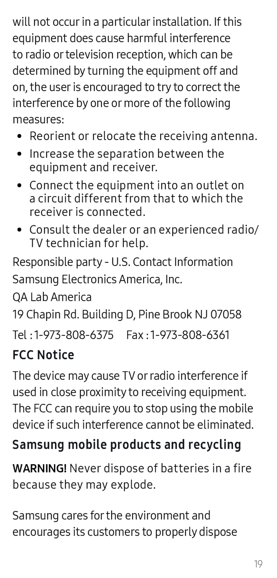 FCC Notice Samsung mobile products and recycling