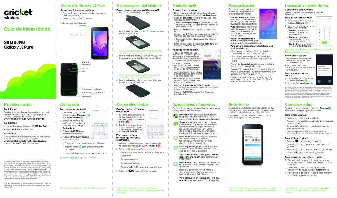 4.Inserta la batería, coloca nuevamente la tapa trasera y carga el teléfono Galaxy J2 Cricket