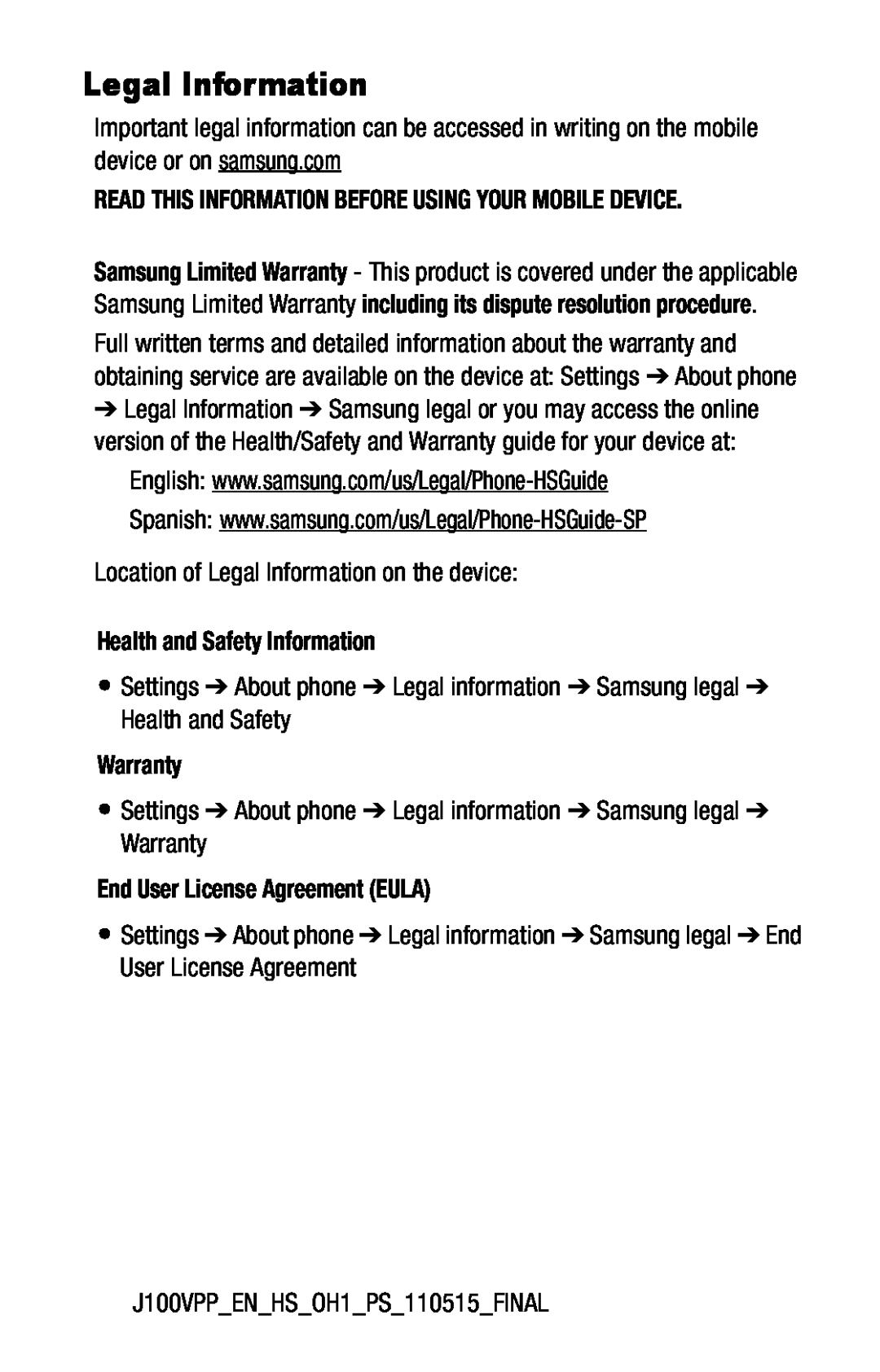 Spanish: www.samsung.com/us/Legal/Phone-HSGuide-SP Galaxy J1 Pre-Paid Verizon