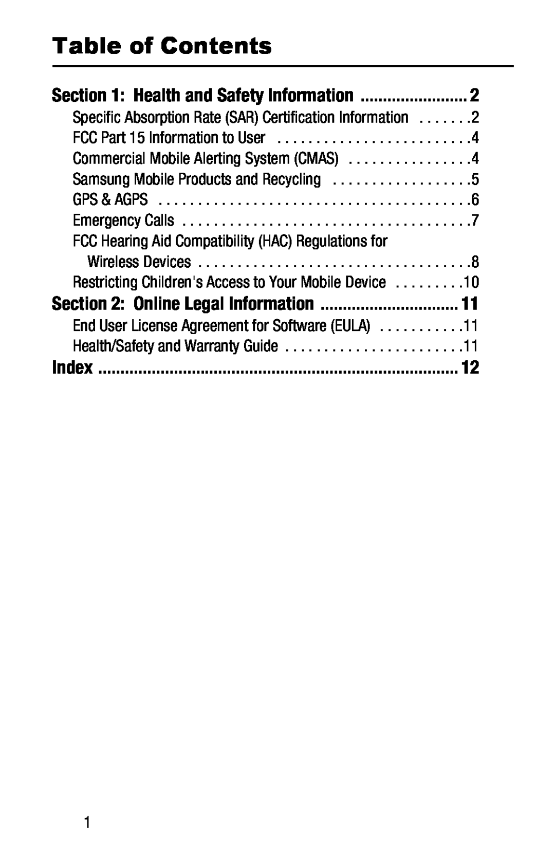 Section 1: Health and Safety Information Galaxy J1 Verizon