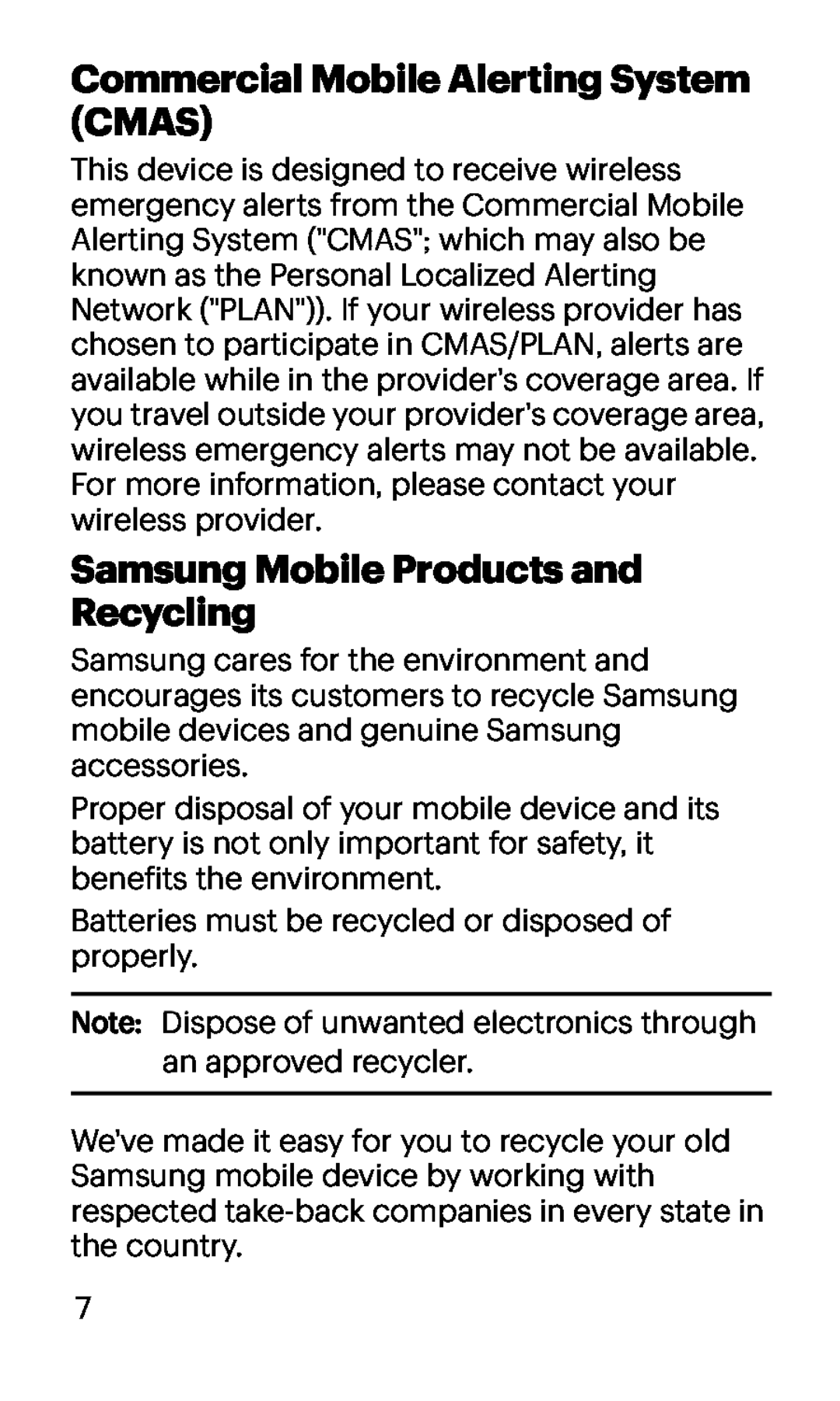 Commercial Mobile Alerting System (CMAS) Samsung Mobile Products and Recycling