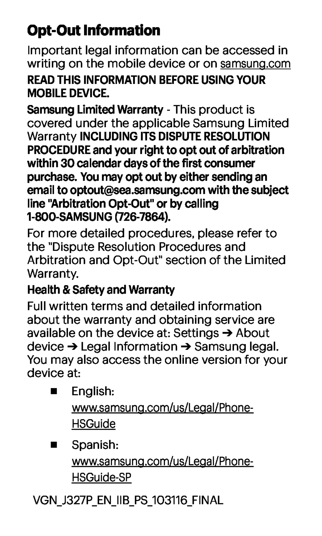 Opt-OutInformation Galaxy J3 Virgin Mobile