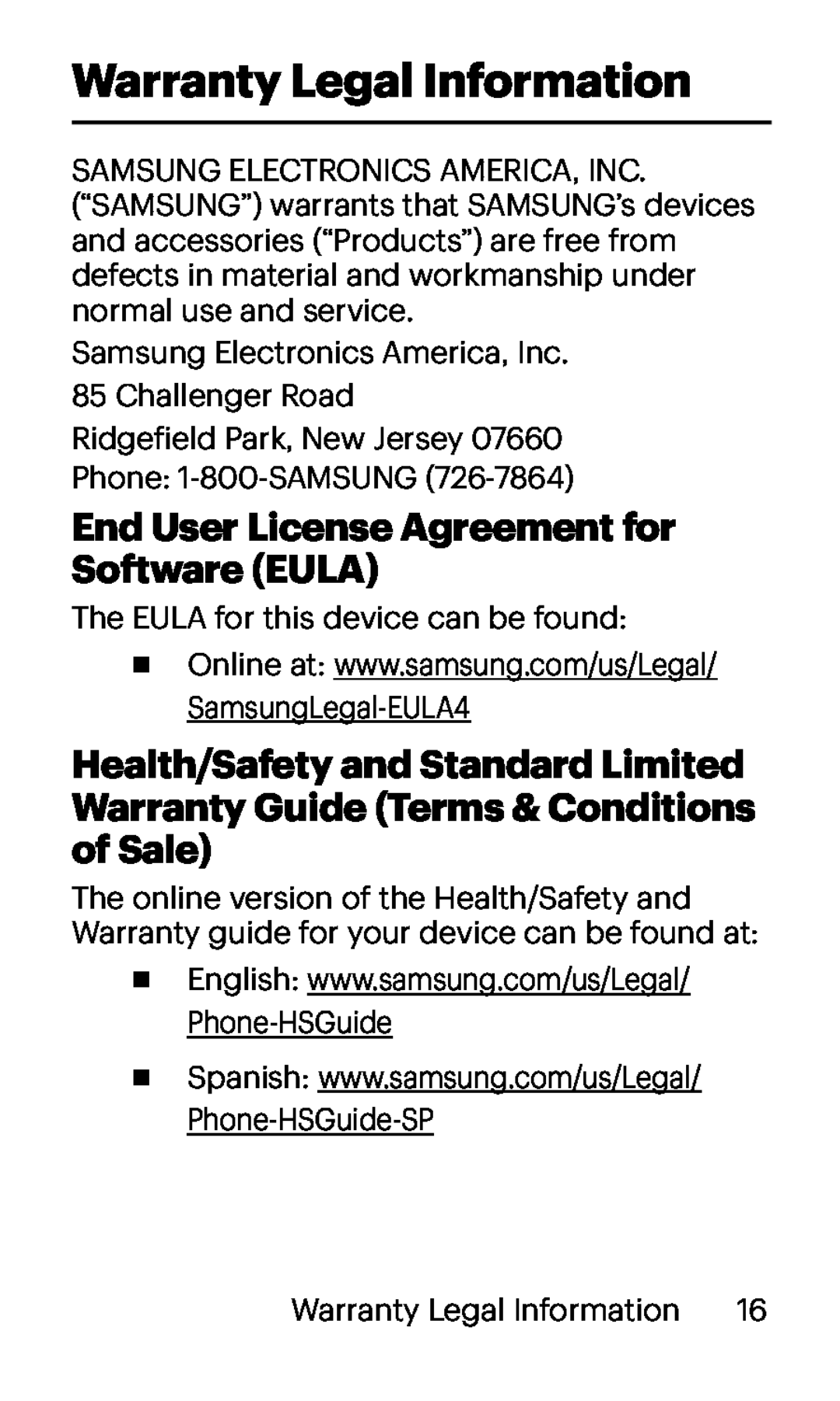 Health/Safety and Standard Limited Galaxy J3 Virgin Mobile