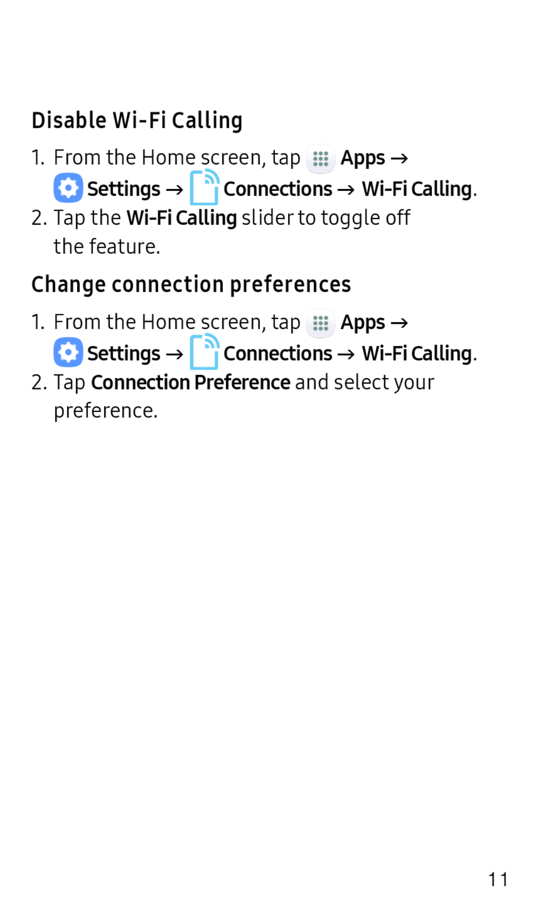 Disable Wi-FiCalling Change connection preferences