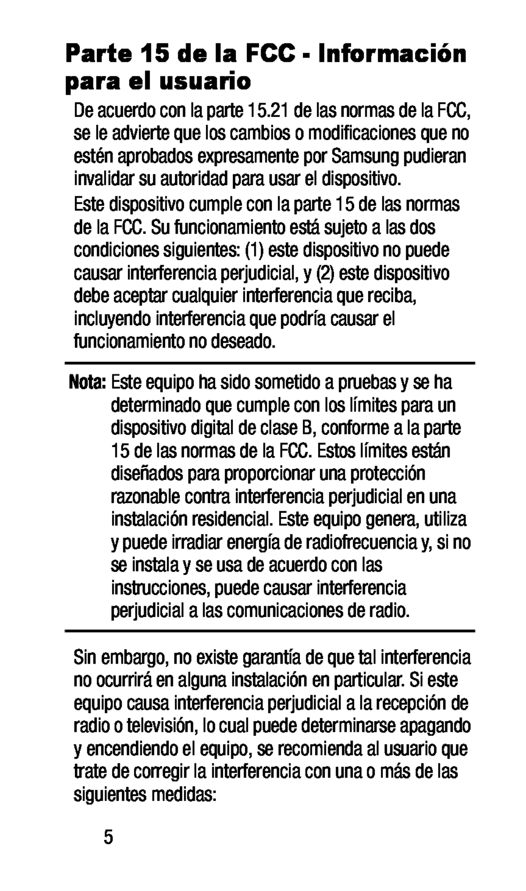 Parte 15 de la FCC - Información para el usuario Galaxy J7 Metro PCS