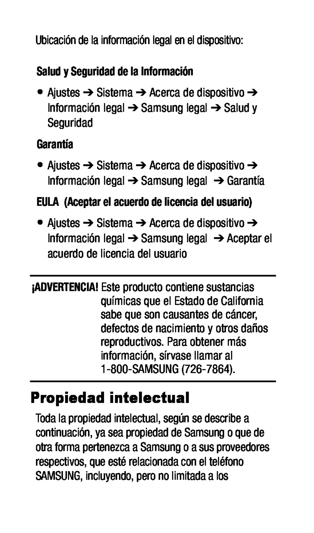 Salud y Seguridad de la Información Galaxy J7 Metro PCS