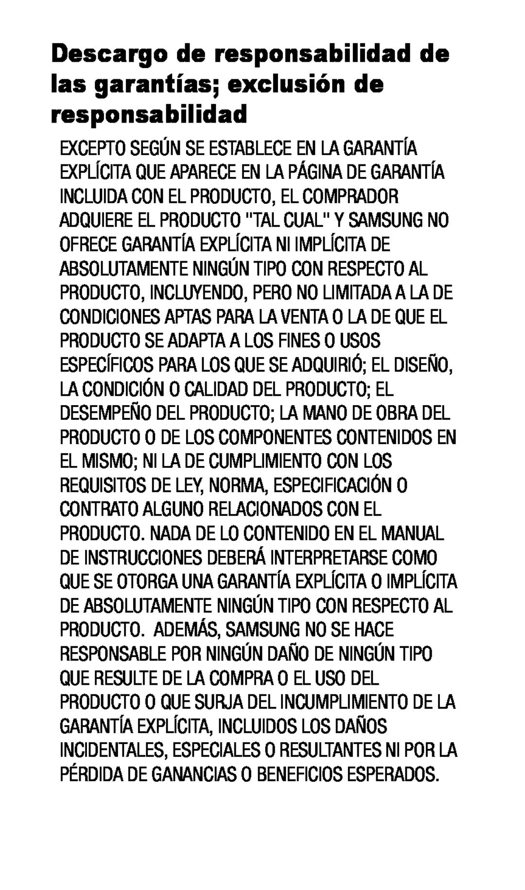 Descargo de responsabilidad de las garantías; exclusión de responsabilidad Galaxy J7 Metro PCS