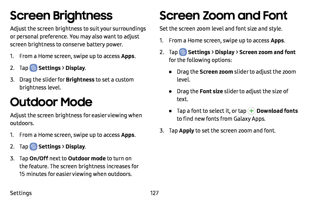 Screen Zoom and Font Galaxy J7 T-Mobile