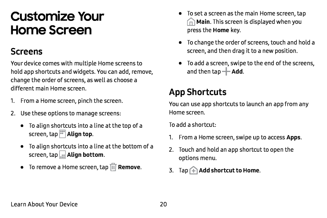 App Shortcuts Galaxy J7 T-Mobile