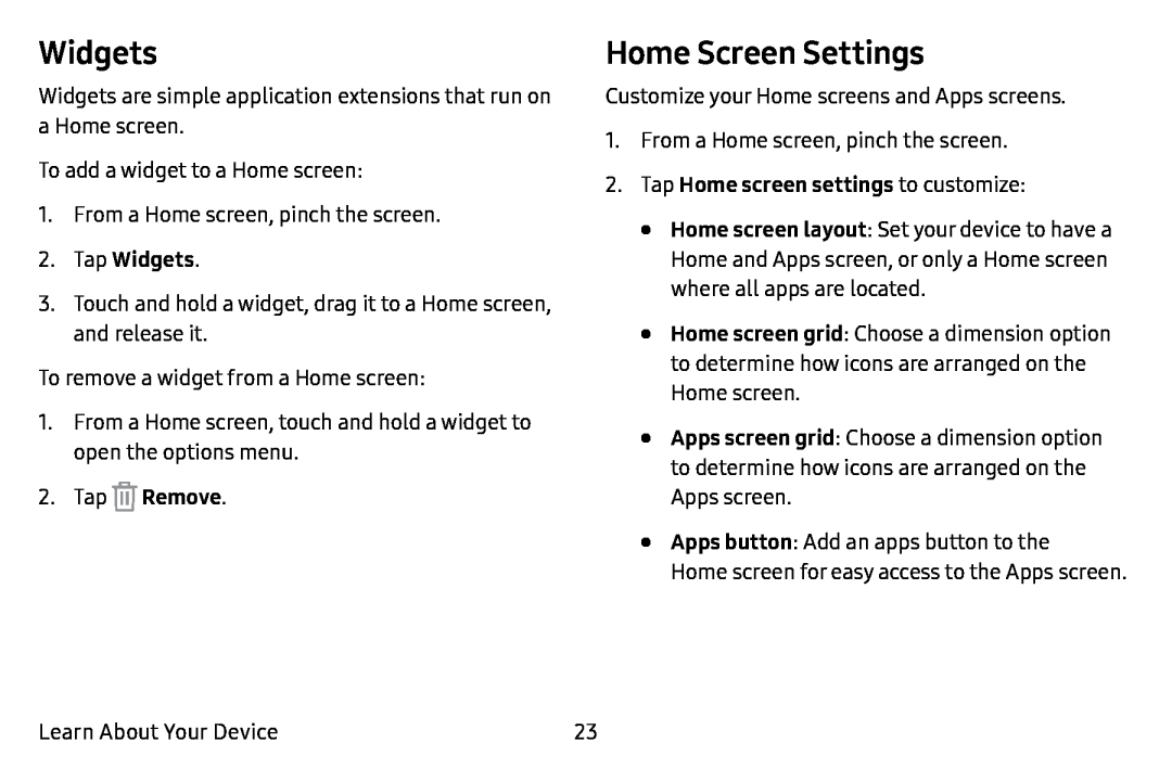 Widgets Home Screen Settings