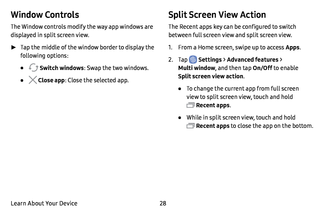 Window Controls Split Screen View Action