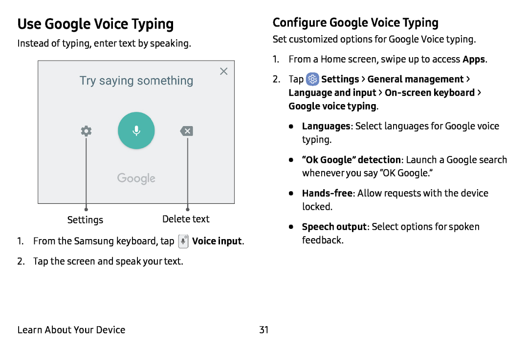 Configure Google Voice Typing Use Google Voice Typing