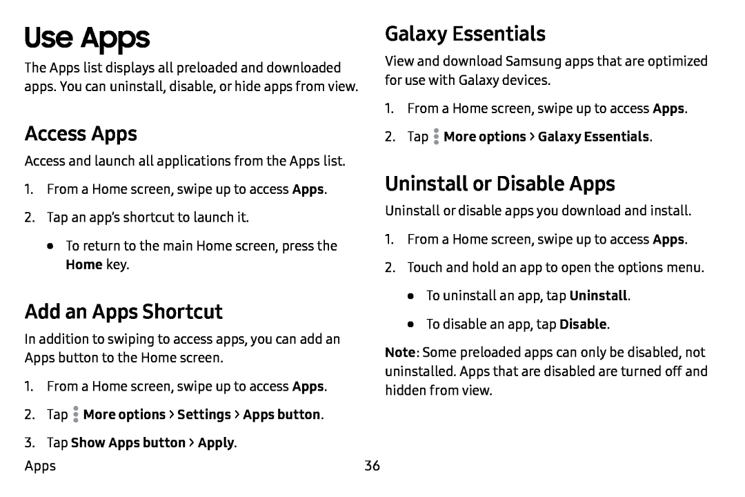 Galaxy Essentials Access Apps