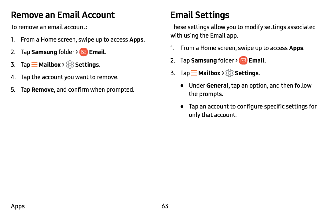 Remove an Email Account Email Settings