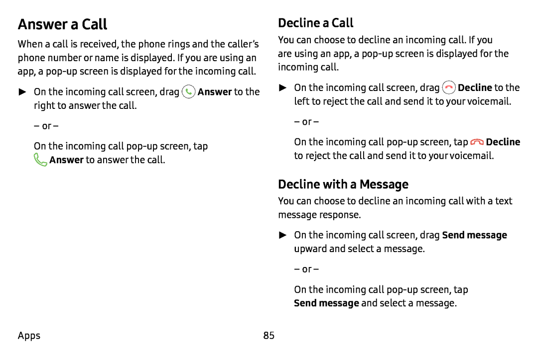 Decline with a Message Galaxy J7 T-Mobile