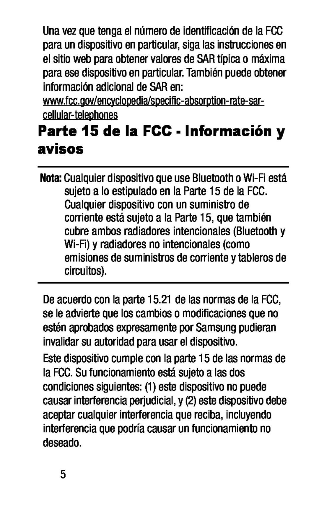 Nota: Parte 15 de la FCC - Información y avisos