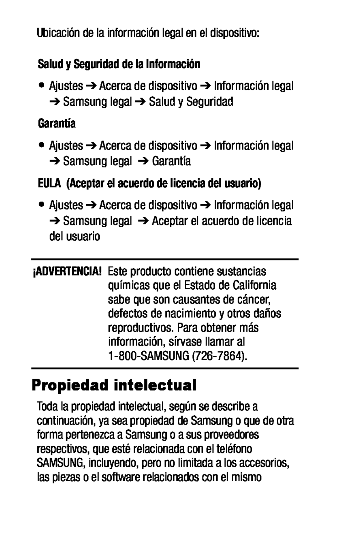 Salud y Seguridad de la Información Galaxy J7 2017 AT&T