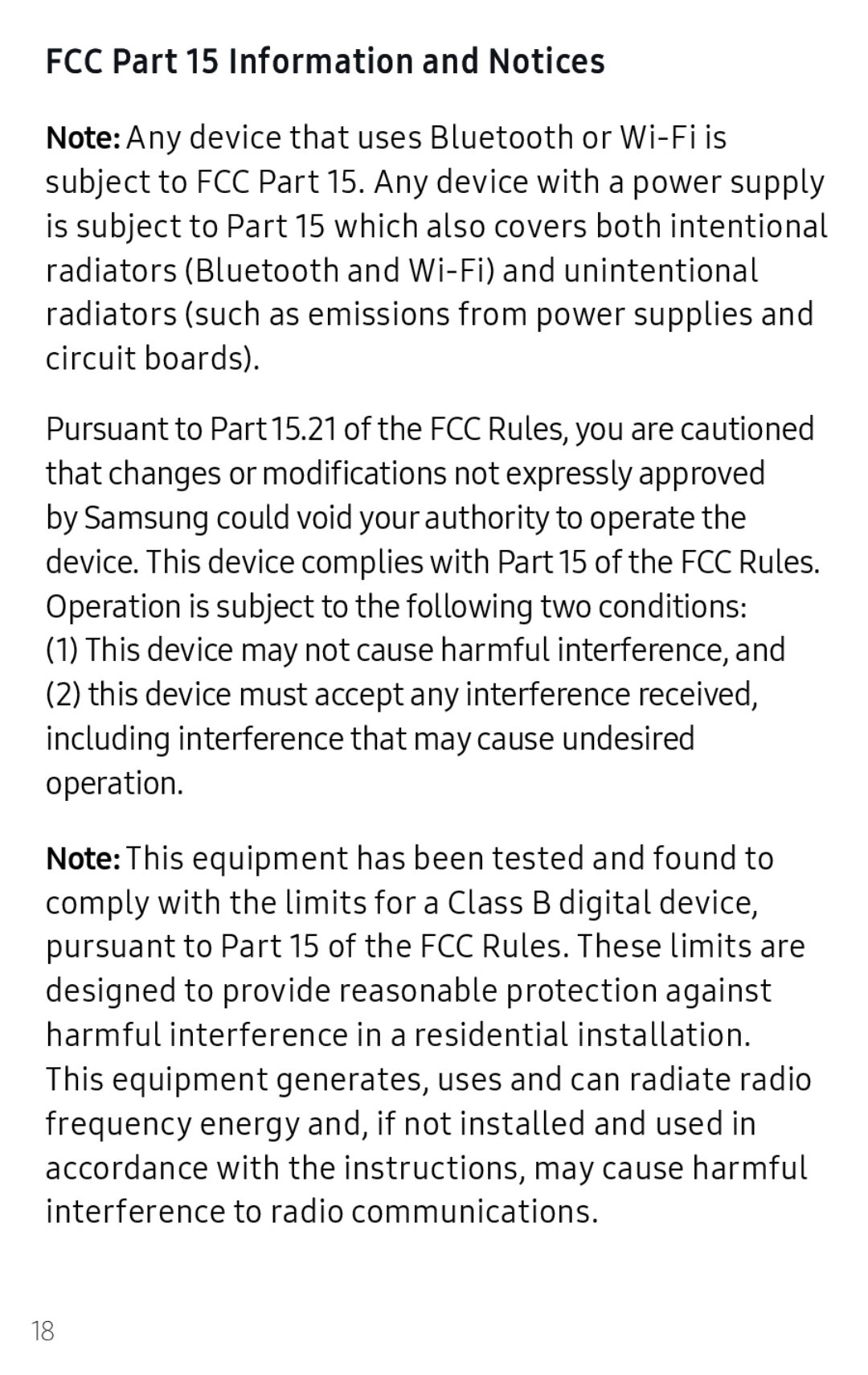 FCC Part 15 Information and Notices Galaxy J7 2018 AT&T