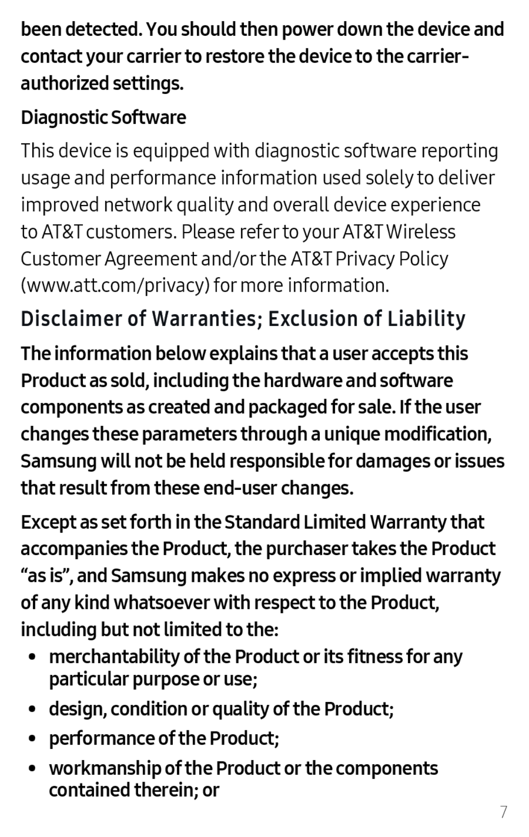 Disclaimer of Warranties; Exclusion of Liability Galaxy J7 2018 AT&T