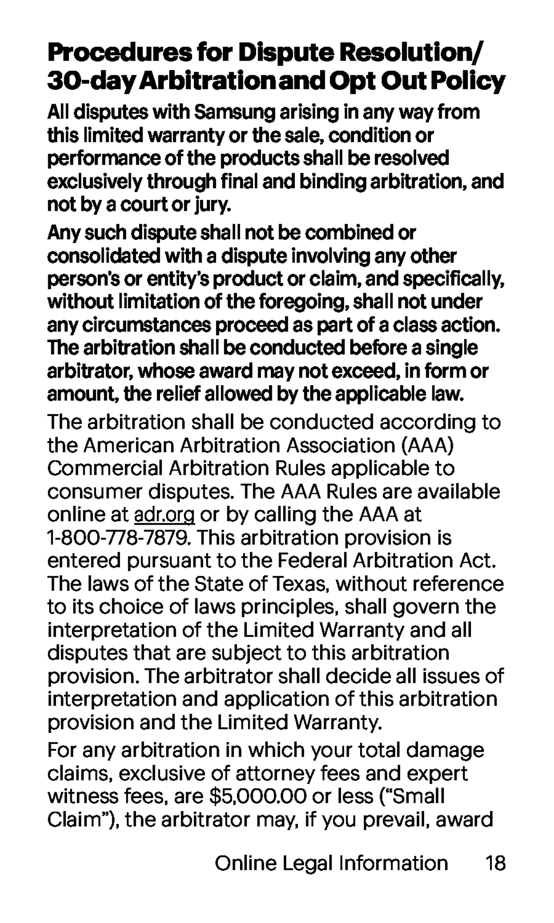 Procedures for Dispute Resolution/ 30-dayArbitration and Opt Out Policy J7 Perx Virgin Mobile