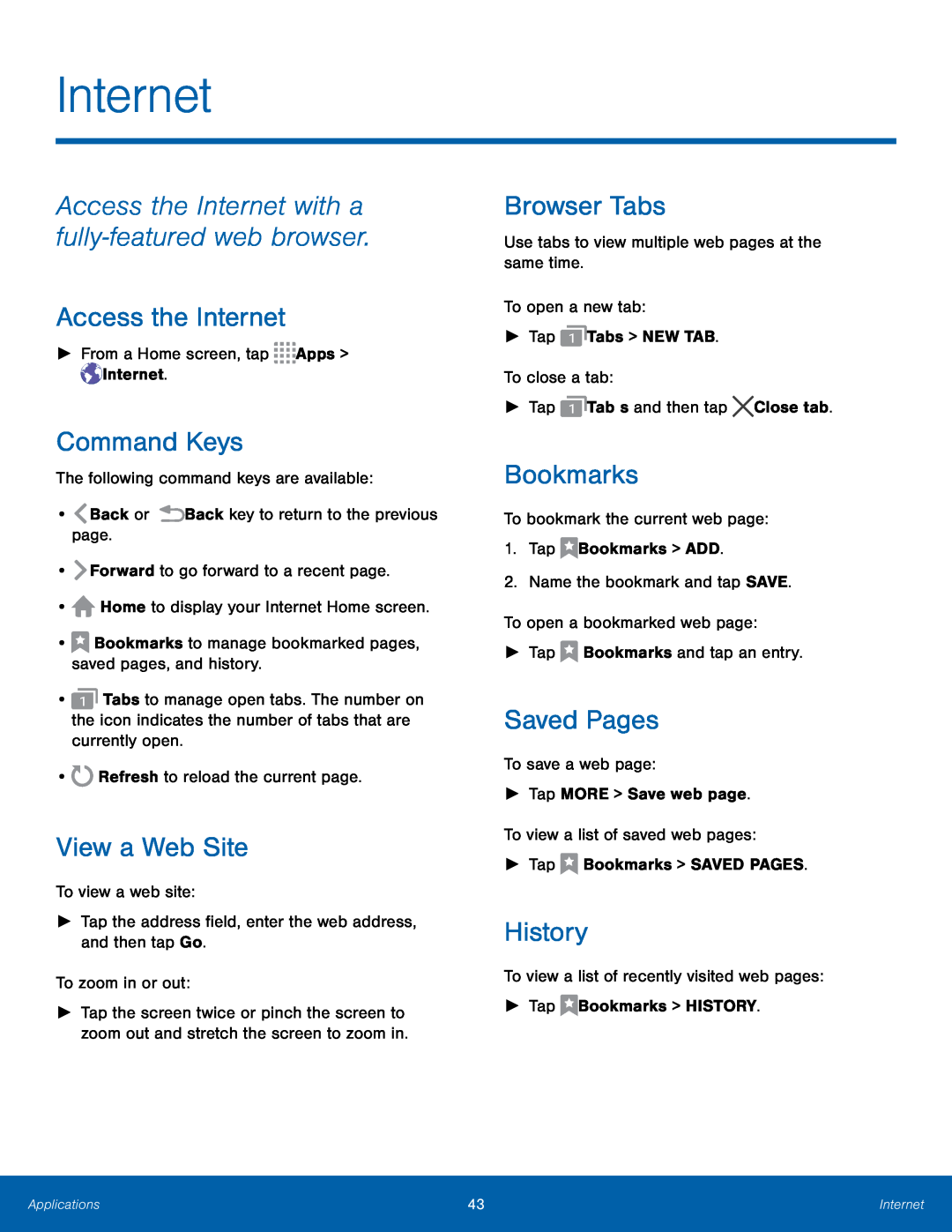 Access the Internet Command Keys