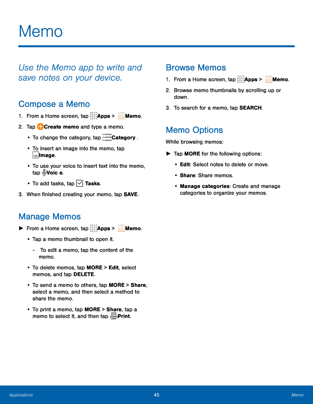 Use the Memo app to write and save notes on your device Galaxy Core Prime Metro PCS