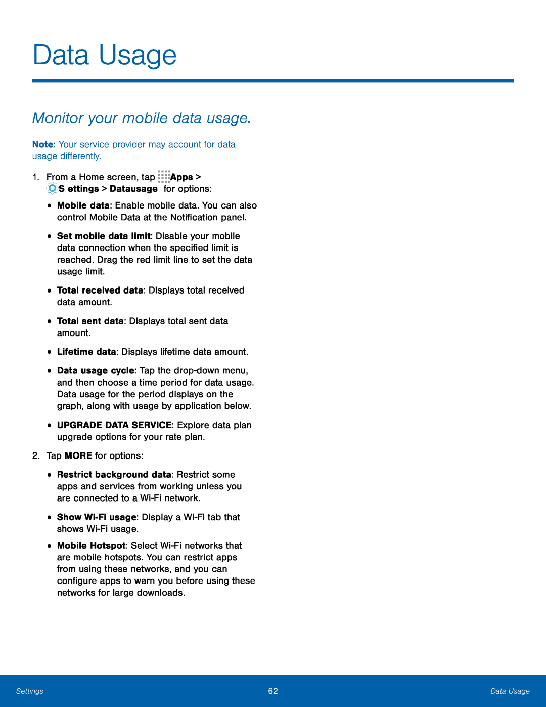 Monitor your mobile data usage Galaxy Core Prime Metro PCS