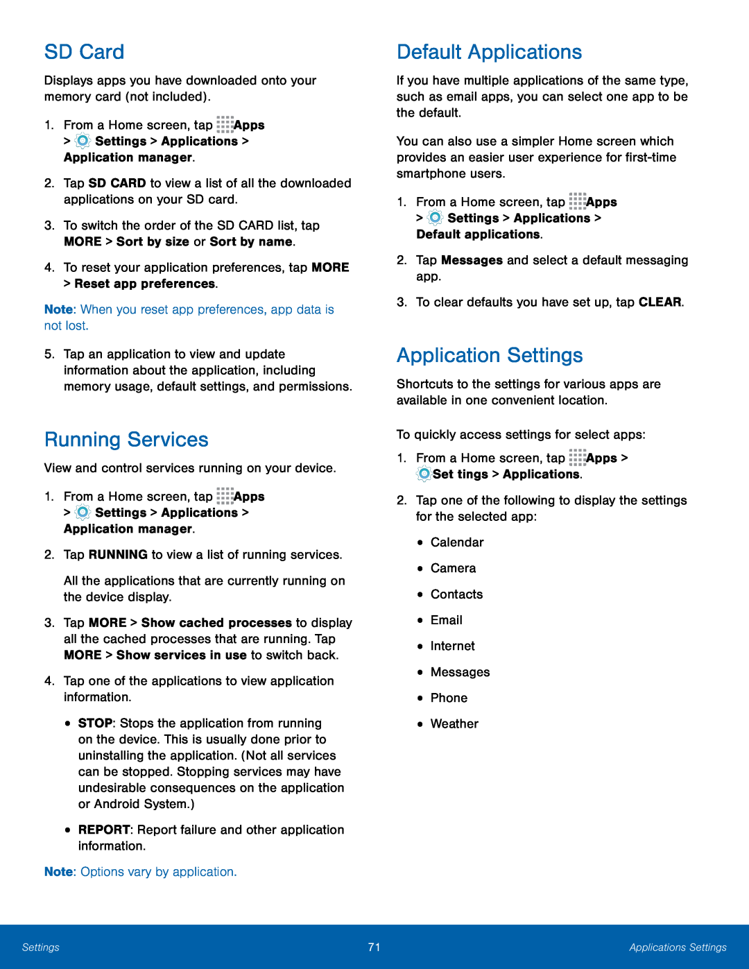 Application Settings Galaxy Core Prime Metro PCS