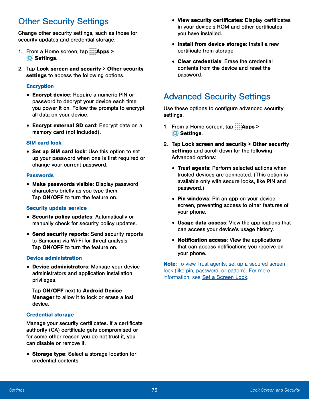 Other Security Settings Galaxy Core Prime Metro PCS