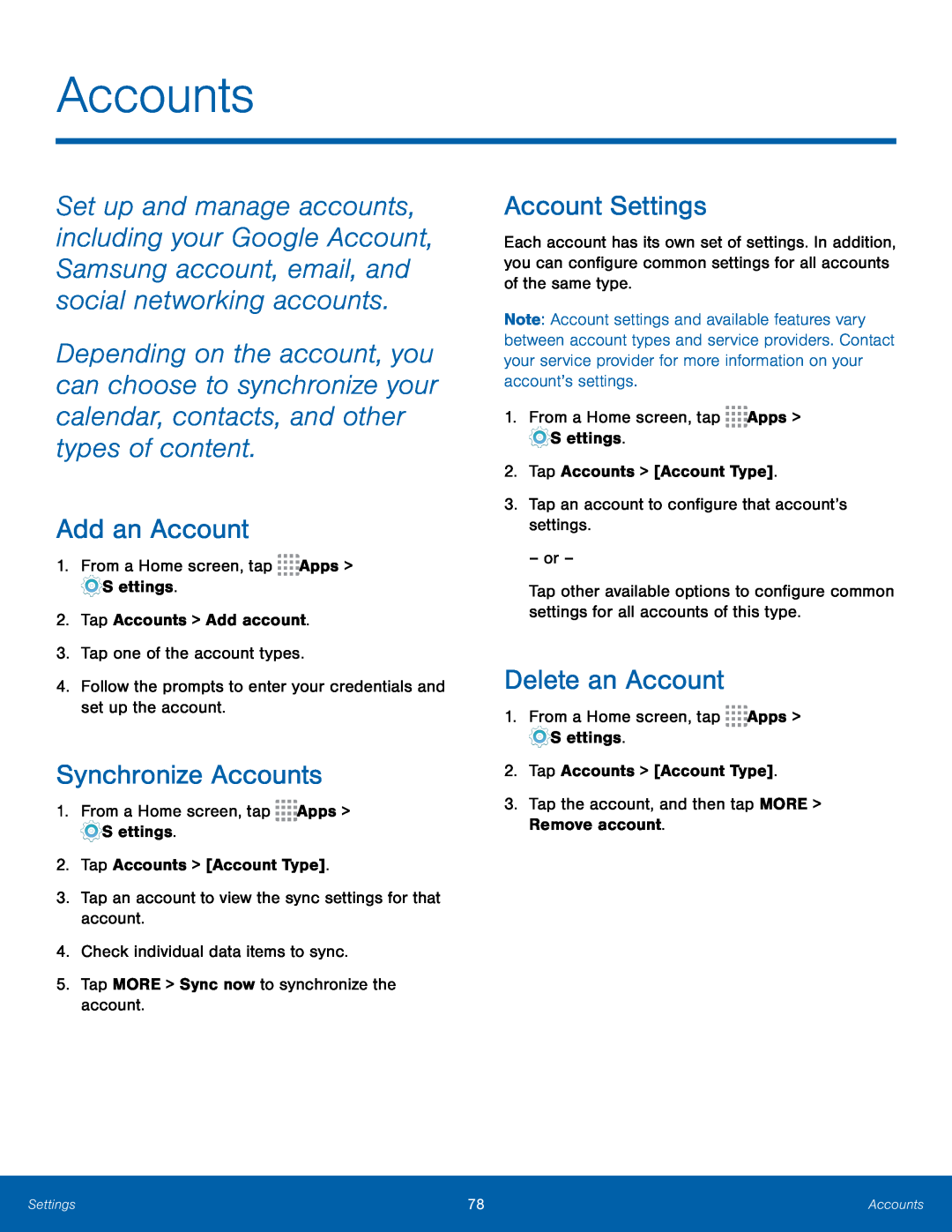 Add an Account Synchronize Accounts