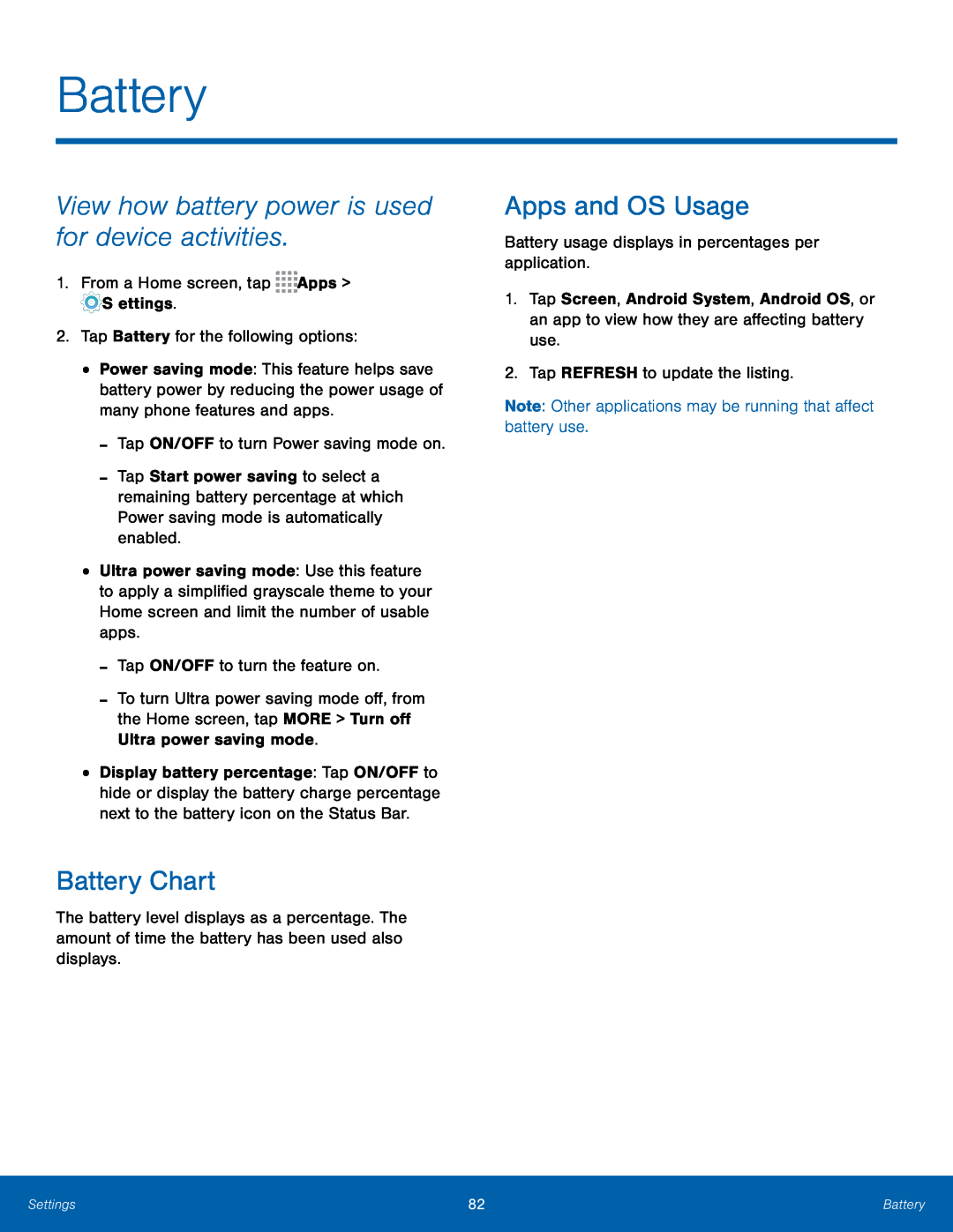 View how battery power is used for device activities Battery Chart